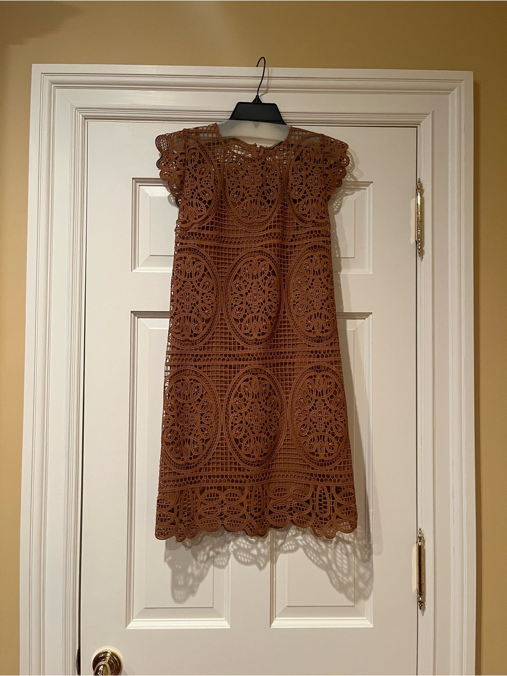 Elie Tahari Cognac Crochet Lace Mini Dress